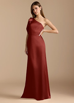 Azazie Rinna Bridesmaid Dresses Terracotta Mermaid Ruched Metallic Satin Dress image4
