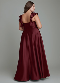 Azazie Leilani Bridesmaid Dresses Cabernet A-Line Ruched Stretch Satin Dress image11
