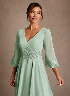 Azazie Yorba vestidos de madre de la novia Vestido de Agave de Gasa de Corte en A con Encaje image5