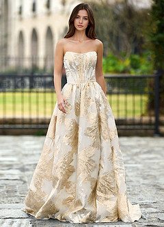 Thalia Champagne Abito da ballo a trapezio con lacci Enchanted Garden image4