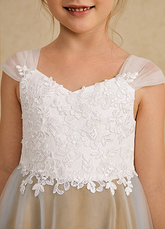 Azazie Momo Flower Girl Dresses Ivory Butterscotch A-Line Lace Dress image6