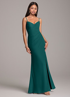 Azazie Yola Bridesmaid Dresses Peacock Sheath Pleated Chiffon Convertible Dress image5