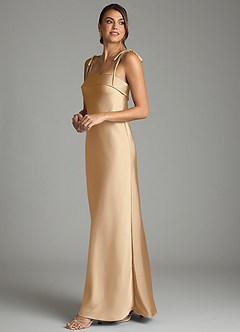 Azazie Ellia Brudtärnklänningar Klä av Tubklänning i Stretch Satin Rosett Champagne image4