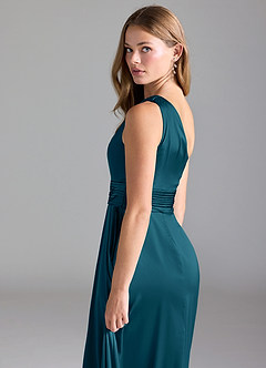 Azazie Dallas Bridesmaid Dresses Ink Blue A-Line One Shoulder Stretch Satin Dress image7