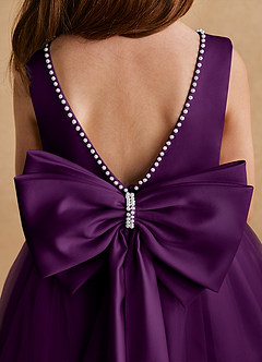 Azazie Cookie Flower Girl Dresses Grape A-Line Bow Tulle Dress image6