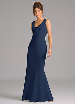 Azazie Rylina Brautjungfernkleider Meerjungfrau-Linie Plissee Chiffon Kleid Dunkelmarine image5
