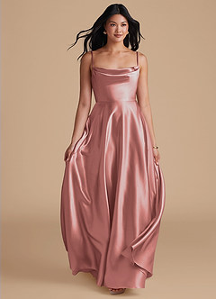 Azazie Elle Bridesmaid Dresses Dusty Rose A-Line with Pockets Metallic Satin Dress image5