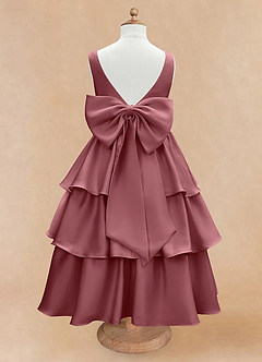 Azazie Margie Blumenmädchenkleider A-Linie Schleifen Stretch-Satin Kleid Wüstenrose image5