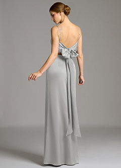 Azazie Adriane Bridesmaid Dresses Silver Sheath Bow Stretch Satin Dress image5