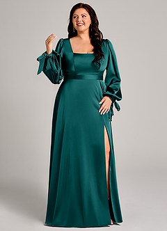 Azazie Leonia Brautjungfernkleider A-Linie Langarm Stretch-Satin Kleid Pfau image10