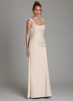 Azazie Agustina Vestidos de damas de honor Vestido de Alabastro Blanco de Satén Elástico de Corte Sirena con Corsé image4