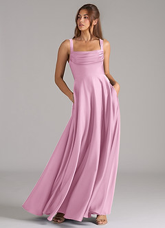 Azazie Shaude Bridesmaid Dresses Candy Pink A-Line Pleated Stretch Satin Dress image9