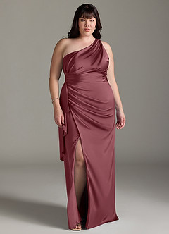 Azazie Maive Bridesmaid Dresses Desert Rose Sheath Ruched Stretch Satin Dress image10