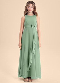 Azazie Lilenne Junior Matcha A-Line Bow Chiffon Dress image5