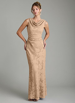 Azazie Kieryn Bridesmaid Dresses Champagne Mermaid Pleated Floral Burnout Dress image1
