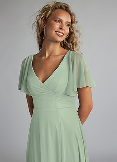 Azazie Induh Bridesmaid Dresses Dusty Sage A-Line Flutter V-neck Mesh Dress image5