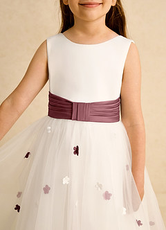 Azazie Cricket vestidos de niña de las flores Vestido de Marfil Rosa Del Desierto de Satin Mate de Princesa con Plisado image8
