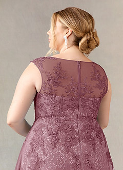Azazie Flynn vestidos de madre de la novia Vestido de Malva Vintage de Tul de Corte En A con Cuello barco encaje image11