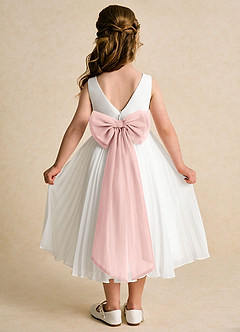 Azazie Margot Flower Girl Dresses Ivory Powder Pink A-Line Pleated Chiffon Dress image1