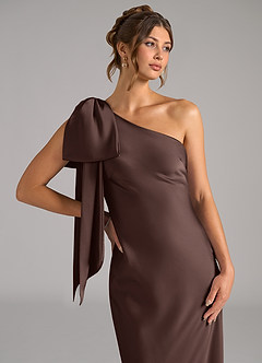 Azazie Capri Bridesmaid Dresses Ganache Mermaid One Shoulder Stretch Satin Dress image5