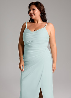 Azazie Deandra Bridesmaid Dresses Mist Mermaid Pleated Stretch Satin Dress image12