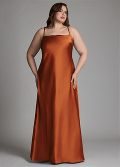 Azazie Jaleesa Bridesmaid Dresses Cinnamon Sheath High Neck Stretch Satin Dress image15