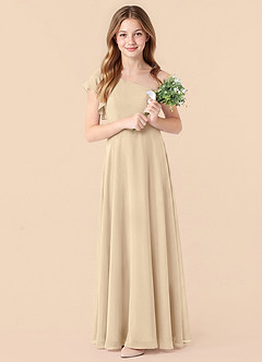Azazie Arabella Junior Champagne A-Line Ruched Chiffon Dress image3