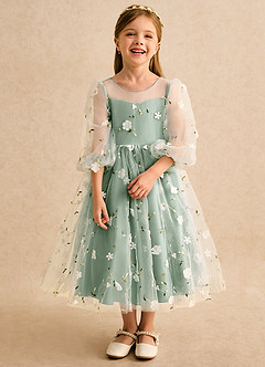 Azazie Elowen Flower Girl Dresses Matcha A-Line Sweetheart Neckline Lace Dress image5
