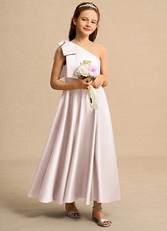 Azazie Guppy Junior Formal Flower Girl Klänningar Klä A-Line i Matt satäng Ena axeln image1