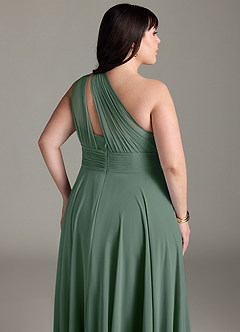 Azazie Charlize Bridesmaid Dresses Eucalyptus A-Line One Shoulder Chiffon Dress image13