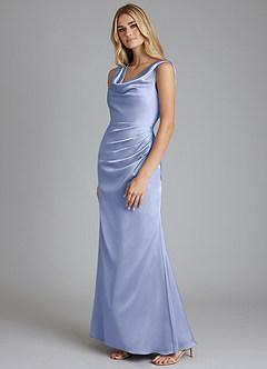 Azazie Tallie Bridesmaid Dresses Ice Mermaid Pleated Stretch Satin Dress image2