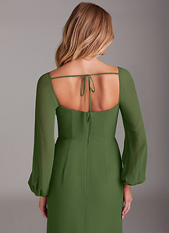 Azazie Charissa Bridesmaid Dresses Olive Sheath Long Sleeve Chiffon Dress image2