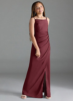 Azazie Leonis Junior Cabernet A-Line Pleated Stretch Satin Dress image3