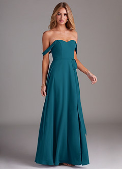 Azazie Aaron Bridesmaid Dresses Ink Blue A-Line Off the Shoulder Chiffon Convertible Dress image6