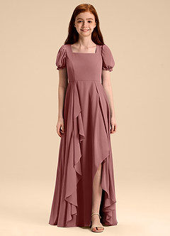 Azazie Priya Junior Robe Trapèze en Mousseline de soie Blouson Rose Du Désert image3