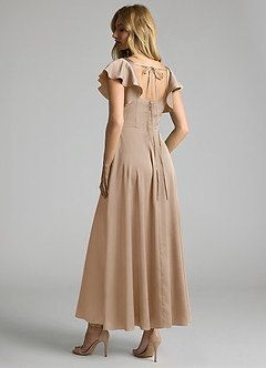 Azazie Bondi 신부 들러리 드레스 A라인 셔링 스트레치 새틴 발목 길이 드레스 image2