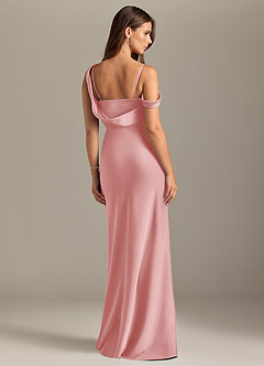 Azazie Madelyn Robes de demoiselle d'honneur Robe Sirène Convertible en Satin extensible Une épaule Rose Poudré image2