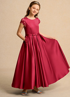 Azazie Bunny Girls Formal Blumenmädchenkleider Ballkleid Spitze Kleid Scharlachrot image1