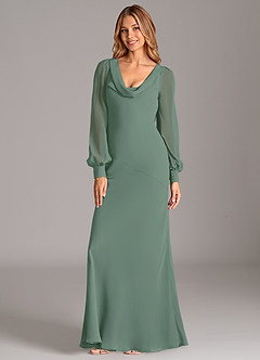 Azazie Jaxine Bridesmaid Dresses Eucalyptus Mermaid Long Sleeve Chiffon Dress image7
