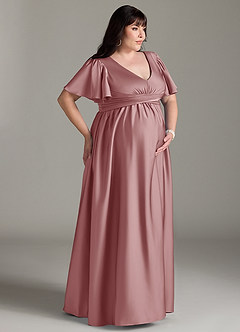 Azazie Verna Maternity Bridesmaid Dresses A-Line Ruched Stretch Satin Floor-Length Dress image12