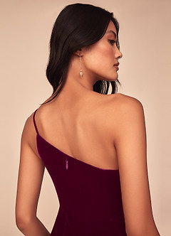 Azazie Kala Bridesmaid Dresses Cabernet A-Line One Shoulder Velvet Dress image7