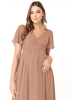 Azazie Verna Maternity Bridesmaid Dresses A-Line V-Neck Ruched Chiffon Floor-Length Dress image5