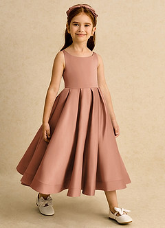 Azazie Babs Flower Girl Dresses Bronzer Ball-Gown Pleated Matte Satin Dress image4