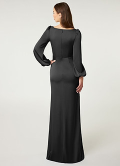 Azazie Mel Bridesmaid Dresses Black Sheath Long Sleeve Stretch Satin Dress image2