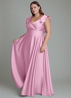 Azazie Leilani Bridesmaid Dresses Candy Pink A-Line Ruched Stretch Satin Dress image4