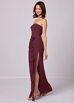 Barbie ♥ Azazie Robes de demoiselle d'honneur Robe Fourreau Convertible en Mousseline de soie Sans bretelle Cabernet image3