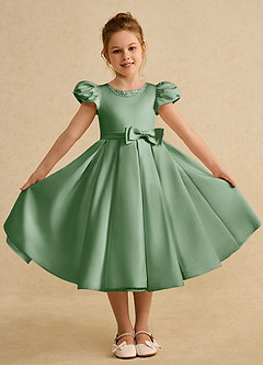 Azazie Pearl Blumenmädchenkleider Ballkleid Plissee Matte Satin Kleid Matcha image4