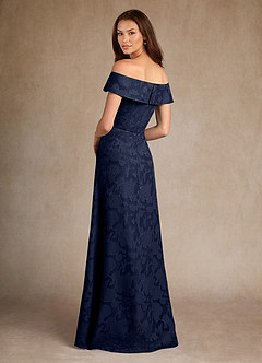 Azazie Medford Mother of the Bride Dresses Dark Navy A-Line Off the Shoulder Floral Burnout Dress image3