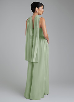Azazie Alisha At-home Try On Dresses Dusty Sage A-Line Corset Chiffon Dress image8