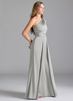 Azazie Dallas Bridesmaid Dresses Silver A-Line One Shoulder Stretch Satin Dress image4